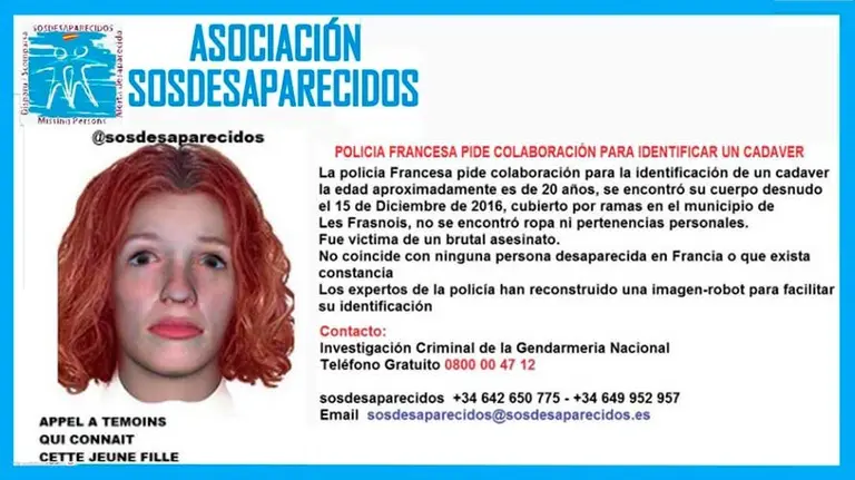 Joven hallada muerta en Francia aún por identificar. SOSDESAPARECIDOS