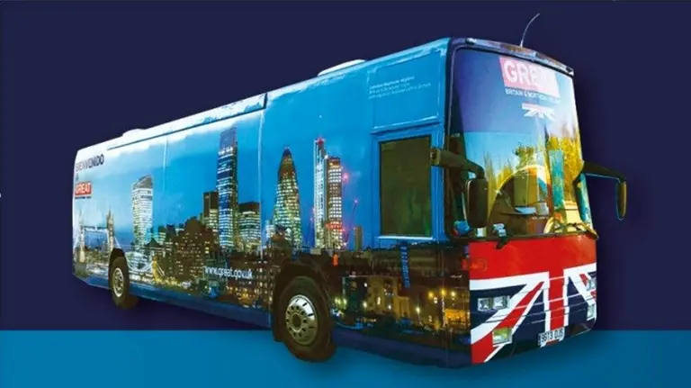 El 'Great Bus' que aparcará en Pamplona este jueves.