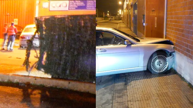 La valla rota y el vehículo estrellado contra una nave en Berrioplano