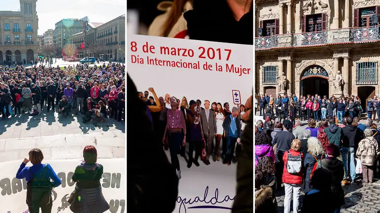 Varias de las concentraciones que han tenido lugar este miércoles en Pamplona. Íñigo Alzugaray. Pablo Lasaosa