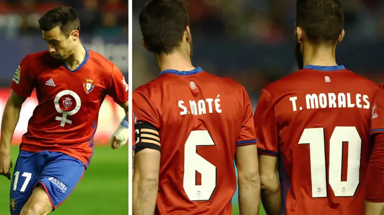 Imagen de los jugadores de Osasuna luciendo en sus camisetas sus apellidos maternos para sumarse al reciente Día Internacional de la Mujer LFP