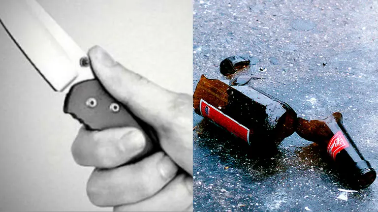 Un cuchillo y una botella, objetos con los que amenazaron a un joven en Pamplona.