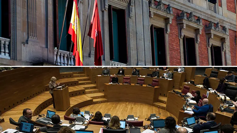 Las banderas de las instituciones navarras ondean a media asta por el atentado de Londres. Miguel Osés Íñigo Alzugaray.