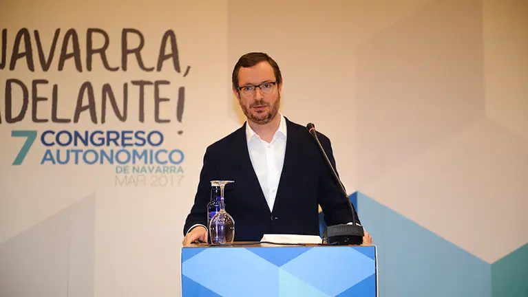 El vicesecretario de Acción Sectorial del PP, Javier Maroto, durante el VII Congreso Autonómico del PPN. MIGUEL OSÉS.