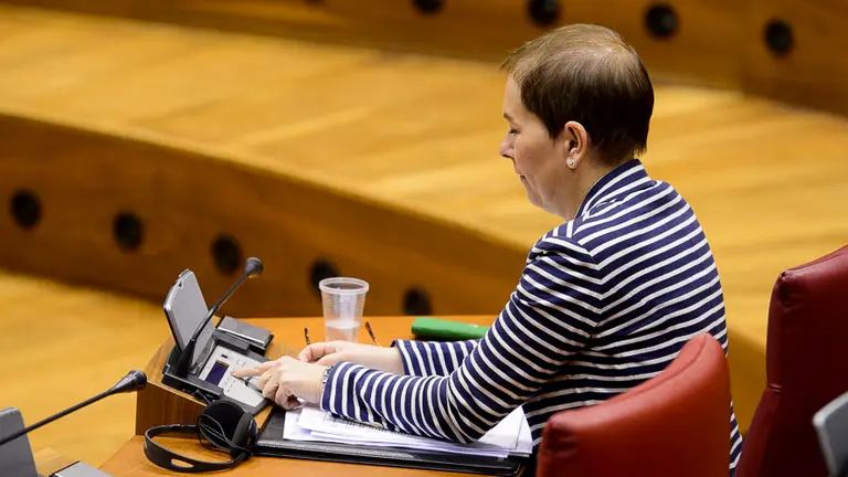 Uxue Barkos vota la Ley de Símbolos. PABLO LASAOSA