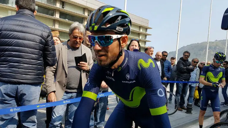 Alejandro Valverde en la meta de Bilbao. Foto Twitter Movistar team.