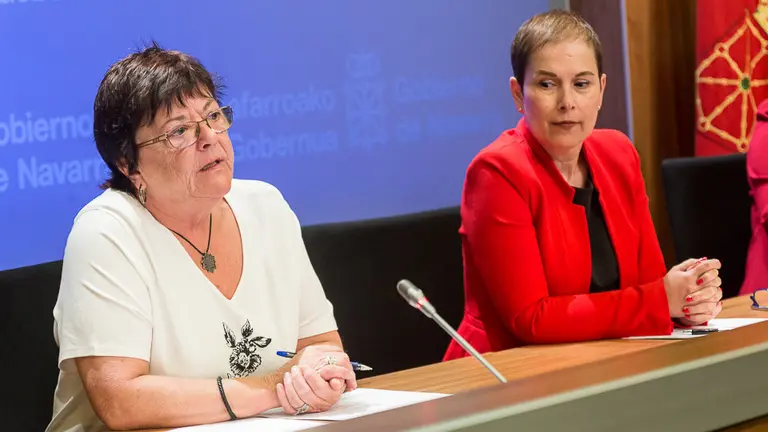 Uxue Barkos, María Solana y María José Beaumont informan de los asuntos tratados en la reunión semanal del Gobierno de Navarra (22). IÑIGO ALZUGARAY