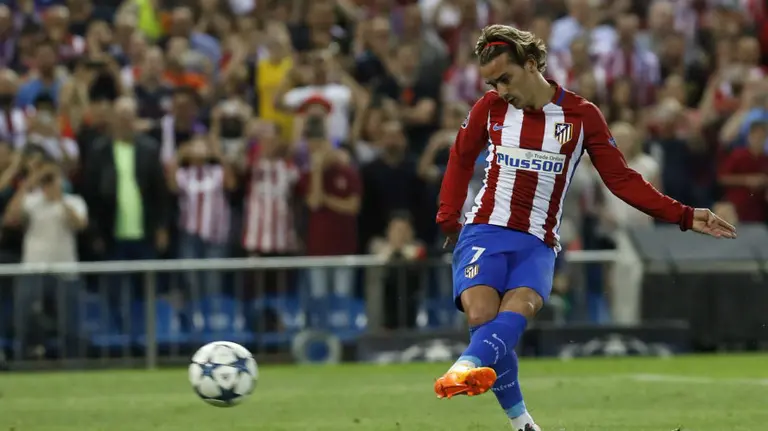 Griezmann en acción ante el Leicester. Lfp.