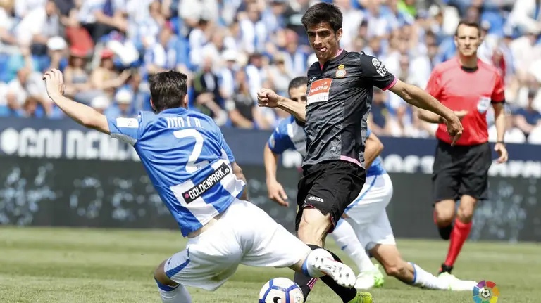 Leo Baptistao en acción en el Leganés - Espanyol. Lfp.
