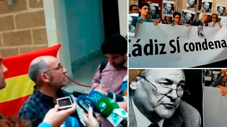 El-concejal-de-EH-Bildu-de-Pamplona,-Joxe-Abaurrea,-atiende-a-los-medios-tras-asistir-a-una-jornada-de-Memoria-Histórica.