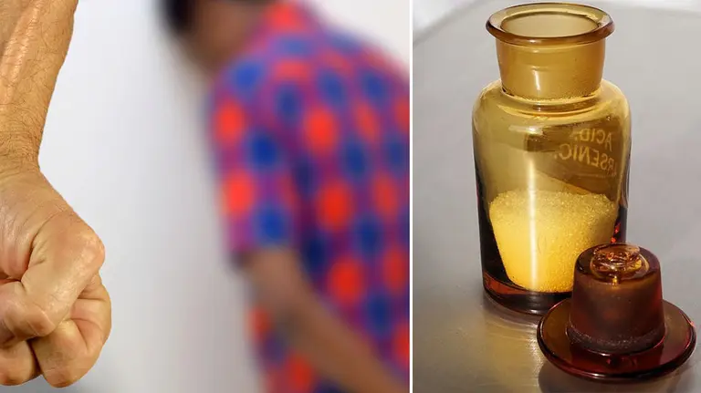 Imagen de una agresión y de ácido, a la derecha.