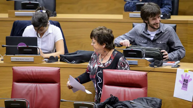 María José Beaumont pasa delante de parlamentarios de Podemos . PABLO LASAOSA 01