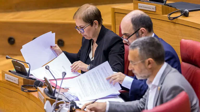 Pleno del Parlamento de Navarra. Uxue Barkos, Manu Ayerdi  y Miguel Laparra (02). IÑIGO ALZUGARAY