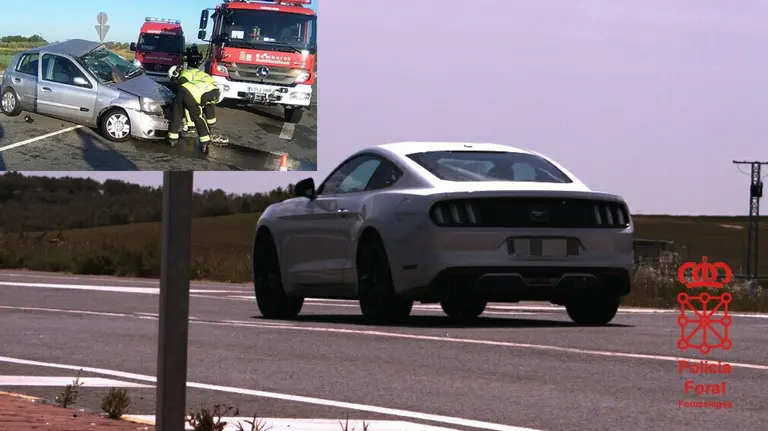 Vehículo 'pillado' por el radar circulando a 140 kilómetros por hora por el cruce de Allo, donde perdió la vida una joven de 34 años en abril, en la parte superior de la imagen