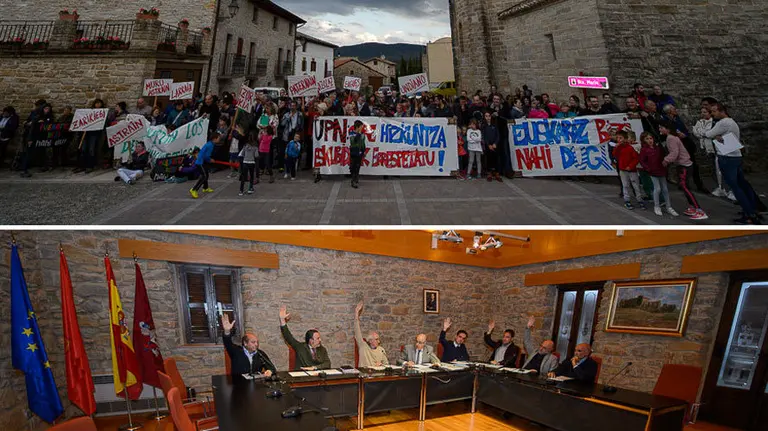 Pleno de la Cendea de Cizur en el que se voto la propuesta de salir de la zona mixta. PABLO LASAOSA.