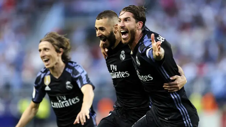 Modric, Benzema y Sergio Ramos celebran la victoria. Lfp.