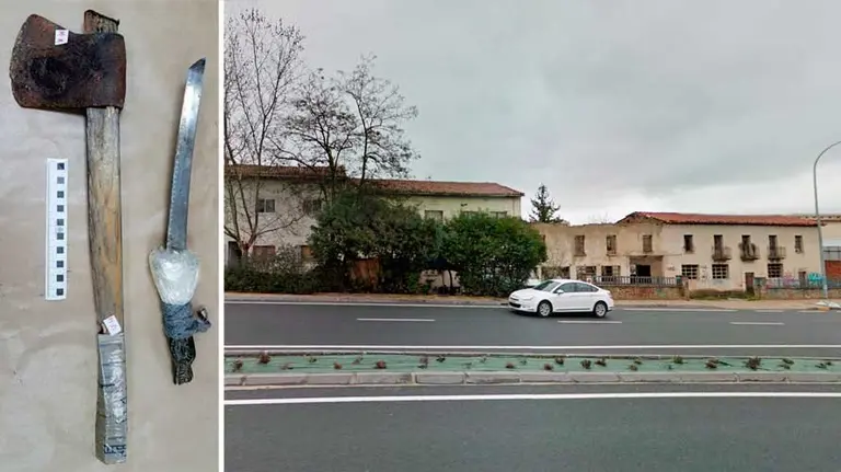 Zona donde tuvieron lugar los hechos y el hacha utilizada. ARCHIVO