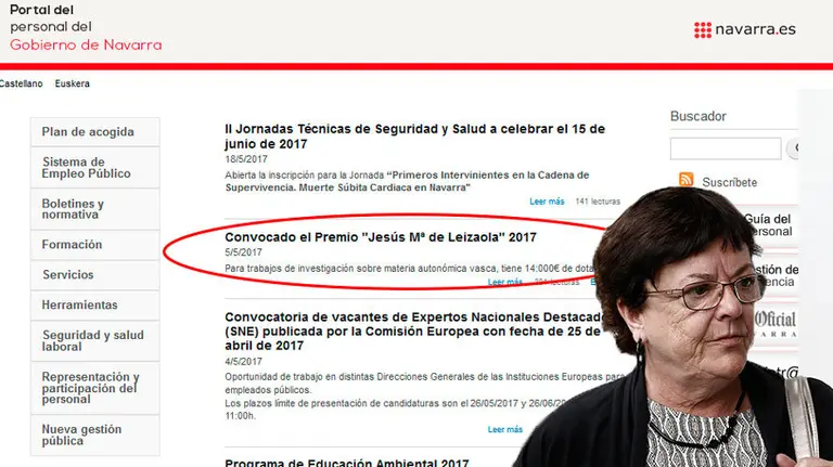 Captura de la intranet del Gobierno de Navarra.