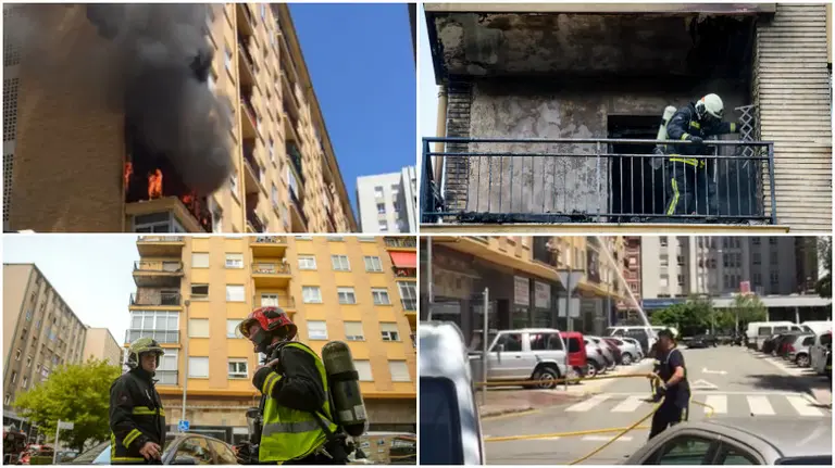 Incendio e intervención de los bomberos en el incendio de Barañáin.