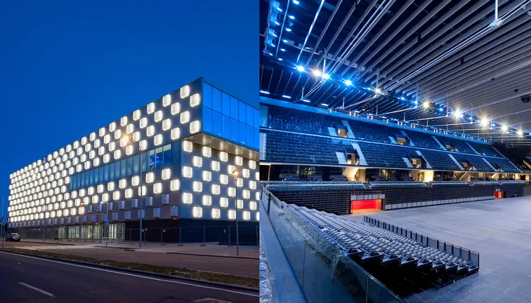 El Navarra Arrena se ilumina de noche