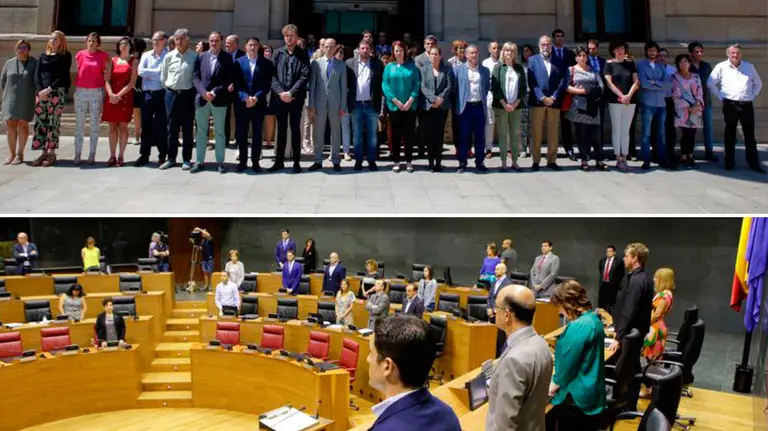 El Parlamento de Navarra guarda un minuto de silencio y se concentra por la muerte del español Ignacio Echeverría en el atentado de Londres.