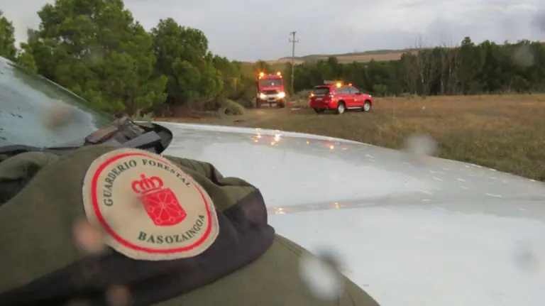 Imagen de archivo del Guarderío Forestal interviniendo en un conato de incendio en campo de la Ribera. FORESTAL NAVARRA
