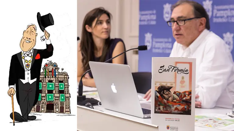 Presentación del programa oficial de San Fermín en el que sale una caricatura de Asirón. ÍÑIGO ALZUGARAY