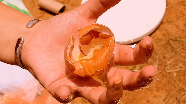 Una persona con un huevo roto en la mano. ARCHIVO