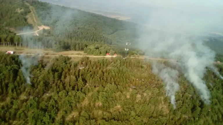 Incendio declarado en un pinar entre la muga de Navarra y Aragón, visible desde el Monasterio de Leyre FORESTAL NAVARRA