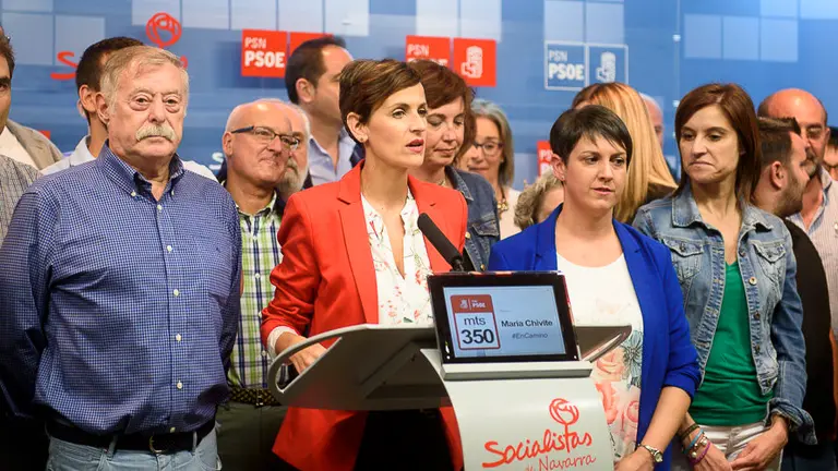 María Chivite, quien ha revalidado su cargo como secretaria general del PSN tras la certificación de avales, ofrece una rueda de prensa para presentar su proyecto. PABLO LASAOSA 03