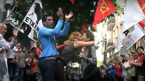 Homenaje a Iñaki Marín tras salir de la cárcel en el barrio de la Milagrosa de Pamplona. COVITE