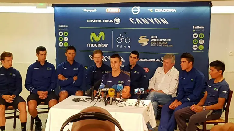 Adriano Malori en rueda de prensa. Movistar team.
