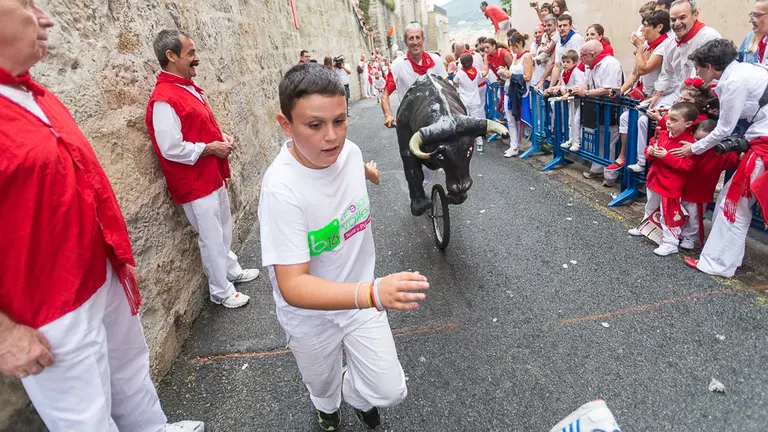 Sanfermines 2017. Encierro Chiqui entre Santo Domingo y la Plaza del Ayuntamiento organizado por un grupo de corredores y la Federación de Peñas de Pamplona. IÑIGO ALZUGARAY