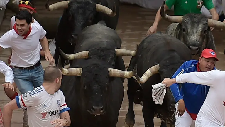 Último encierro de las fiestas de San Fermín 2017 a cargo de Miura. PABLO LASAOSA 04