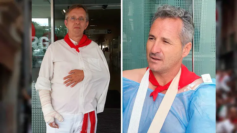 A la izquierda, el francés herido en el encierro Emmanuel de Marichalar, y a la derecha, el gaditano Vicente Peña también herido por los Miuras. EFE