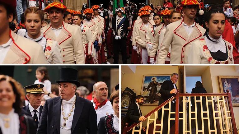 Asirón se marcha por la puerta trasera de la iglesia de San Lorenzo antes de que comience la misa de la Octava de San Fermín. MIGUEL OSÉS.