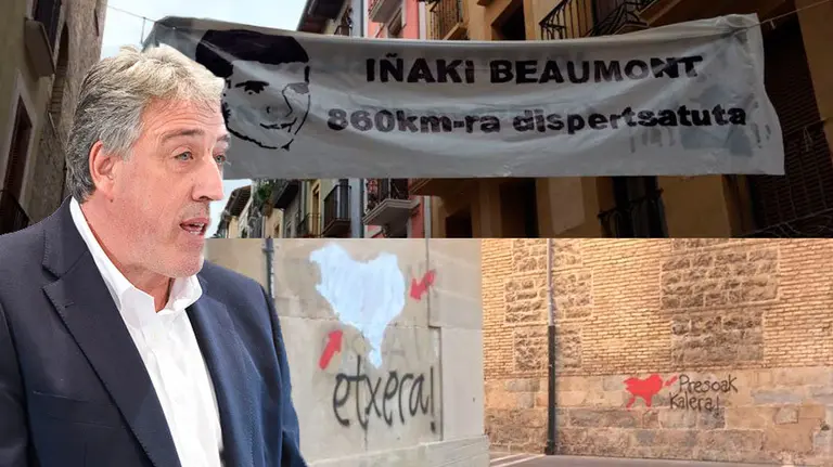 Fotomontaje de Asirón con varios carteles y pintadas con los que Pamplona ha convivido este San Fermín.