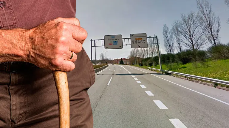 Encuentran a un anciano desorientado vagando por la ronda de Pamplona. Fotomontaje