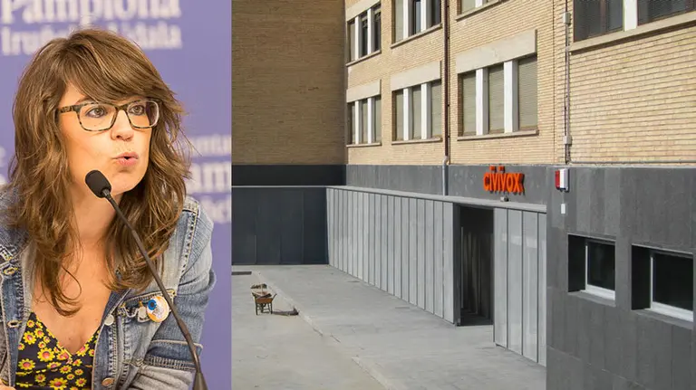 A la izquierda, Maider Beloki, concejala de cultura del Ayuntamiento de Pamplona y, a la derecha, el Civivox de la Milagrosa