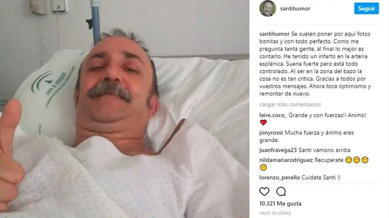 Publicación de Santi Rodríguez recuperándose en el hospital de Jaén. INSTAGRAM