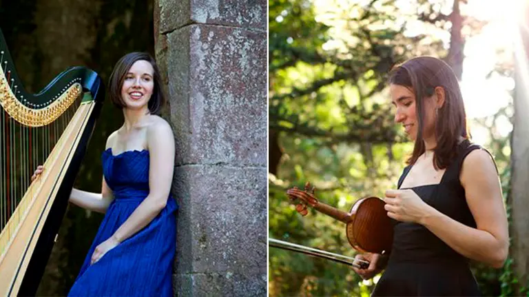 A la izquierda, la arpista Alicia Griffiths Turrillas, y a la derecha, la violinista Elena J&aacute;uregui