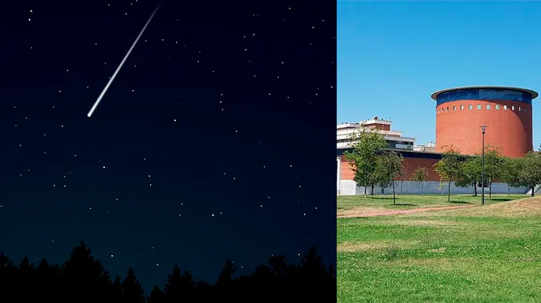 Una imagen de estrellas fugaces y el planetario de Pamplona