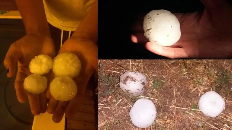 Bolas de granizo recogidas por los vecinos de Liédena y Yesa. CEDIDAS (6)