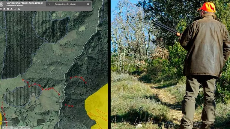 Imagen de la nueva web para caza de Navarra y un cazador que porta una escopeta. NAVARRA.COM