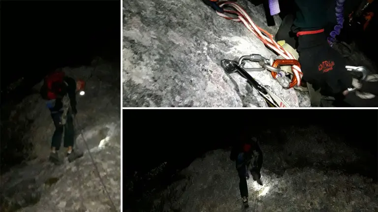 Imágenes del rescate por parte del GREIM a dos escaladores que han quedado colgando en Dos Hermanas, en Irurzun IMÁGENES CEDIDAS