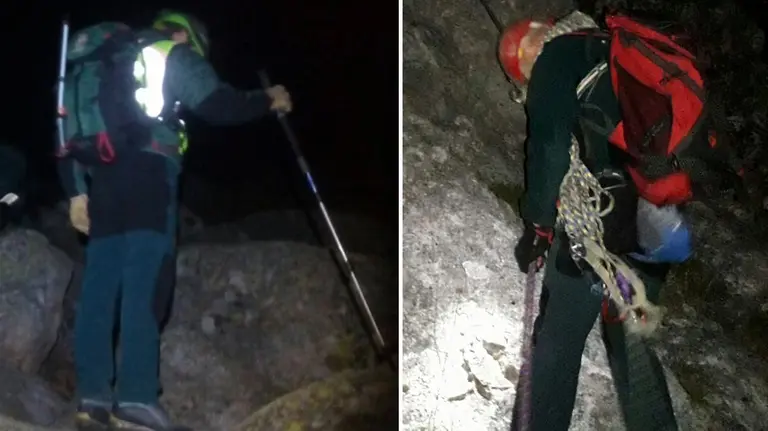 Tres miembros del GREIM rescataron a los dos jóvenes escaladores colgados en Dos Hermanas con los que mantuvieron contacto por teléfono para tranquilizarles