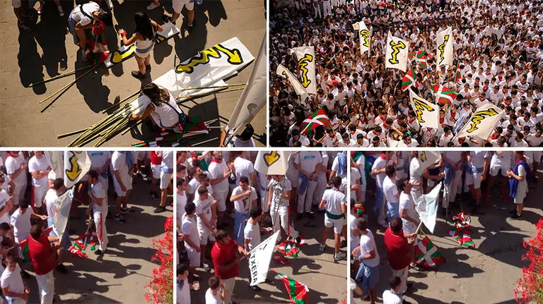 Secuencia de la aparición y desaparición de las ikurriñas en el chupinazo de Tafalla.