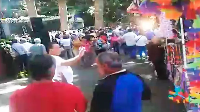 Un fotograma del vídeo donde se ve como el árbol se viene abajo durante la multitudinaria fiesta