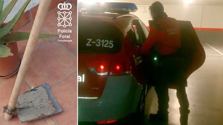 Imagen de la azada utilizada en la agresión a un vecino de Carcastillo. PFORAL