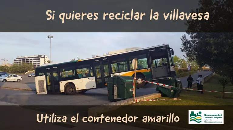 Uno de los memes sobre la villavesa accidentada sobre un contenedor en el parking de la UPNA TWITTER